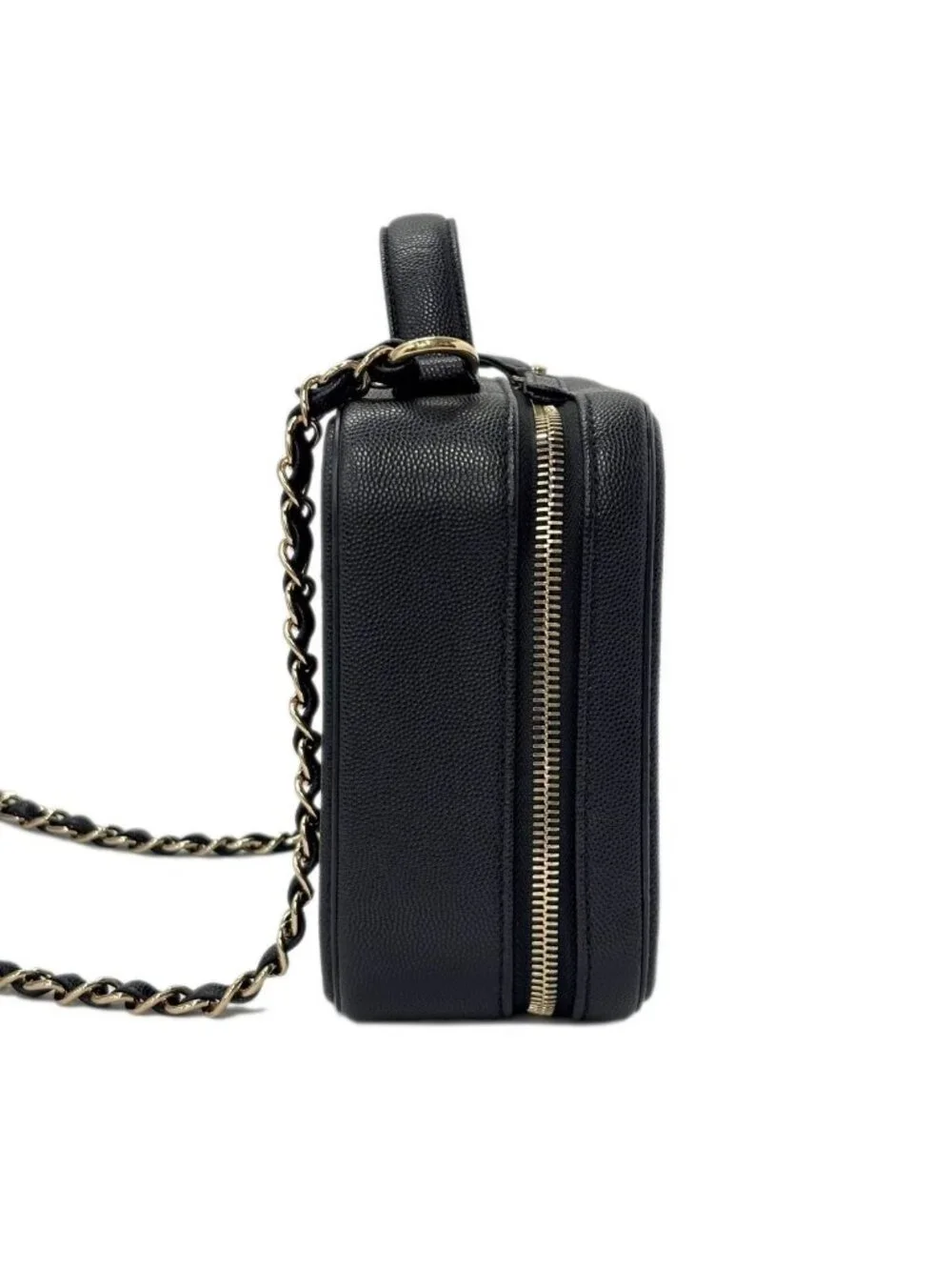 Chanel Bag CC Filigree Vanity Case 2-Way Chain Shoulder Black Champagne Gold